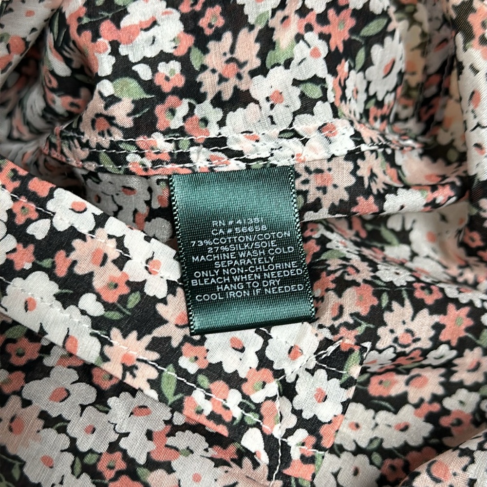 Lauren Ralph Lauren nwot peach black green cotton silk button up blouse top - Picture 5 of 6